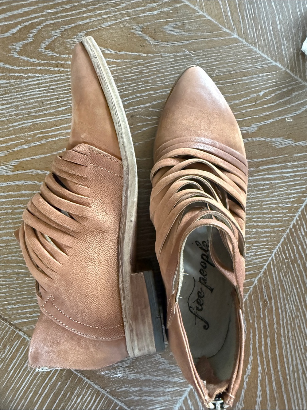 Free People Tan Strappy Pointed Mules
